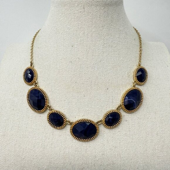 Monet Georgian Collet‎ Necklace Blue Faceted Anna Wintour Gold-Tone Marked - Picture 1 of 8